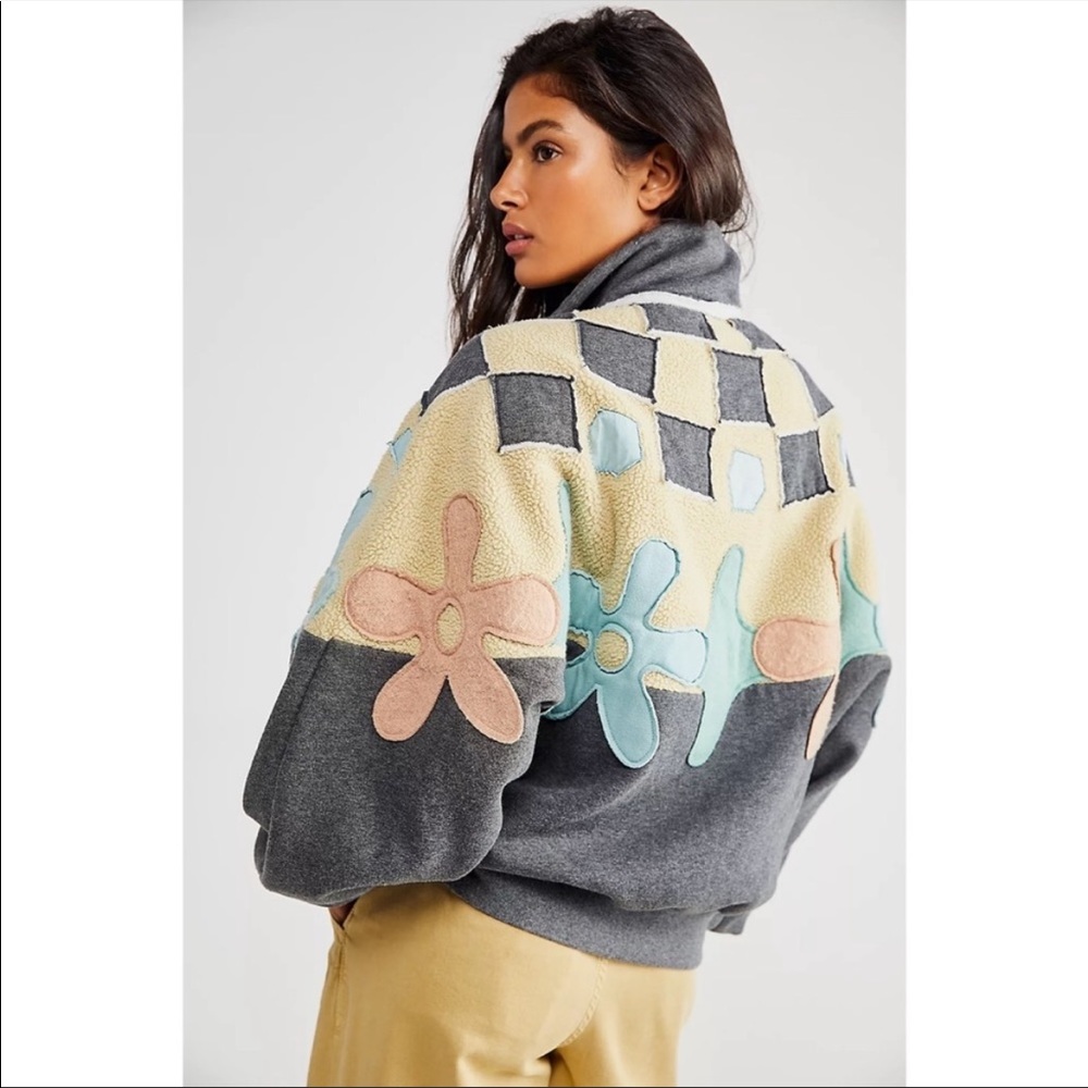 NWOT FREE PEOPLE x We The Free Flower Power Patch Work Quarter Zip Sweatshirt